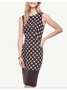 Ann Taylor Black & Pink Geometric Midi Sheath Dress